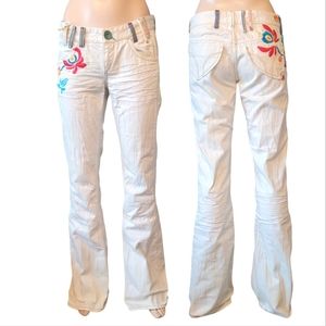 NWT Y2K Miss Sixty Embroidered Festival Flare Jeans in white 28